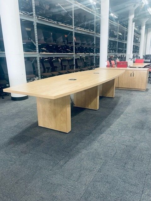 12' Boat Shaped Maple Conference Table with Maple Base