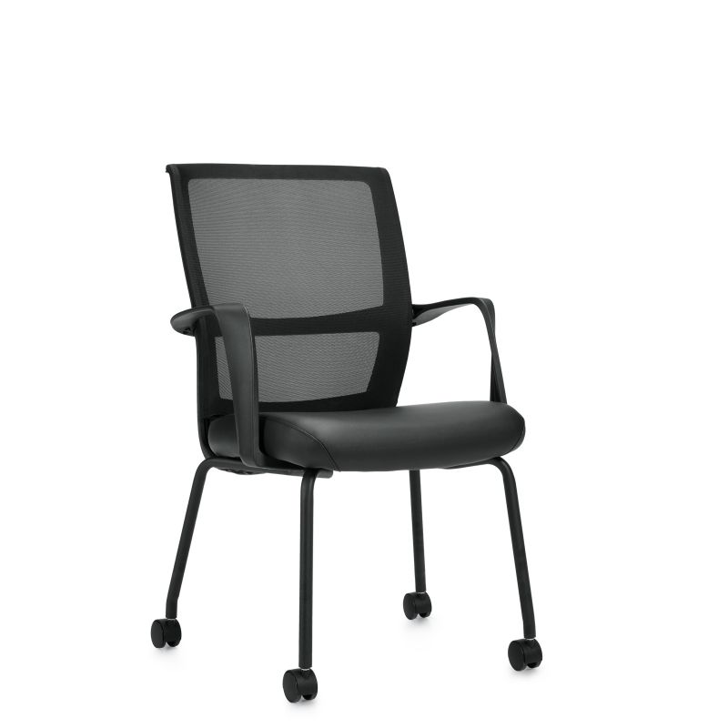 Offices to Go Low Back Mesh Mobile Guest Chair with Luxhide Seat