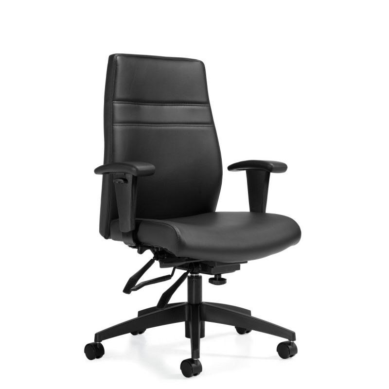 Offices to Go Black Luxhide Multi-Tilter Task Chair with Infinite Seat Lock