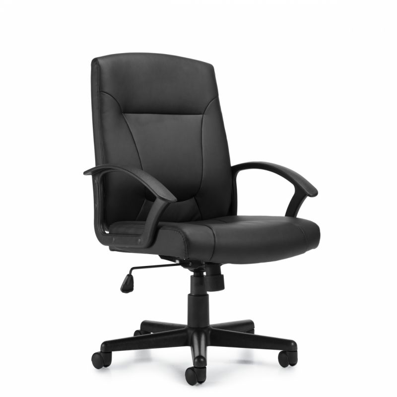 Offices to Go Black Mid Back Luxhide Tilter Conference Chair with Molded Arms