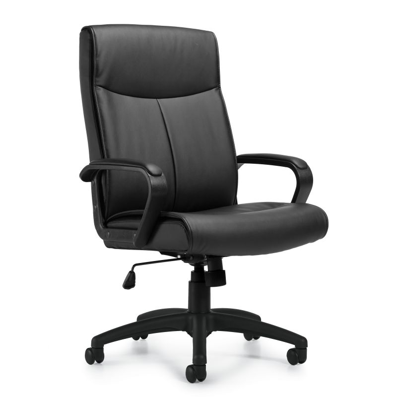 Offices to Go Black Luxhide Tilter Conference Chair with Upholstered Inset Arm Cap