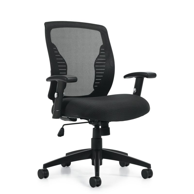 Offices to Go Black Mesh Back Tilter Task Chair with Titanium Accents