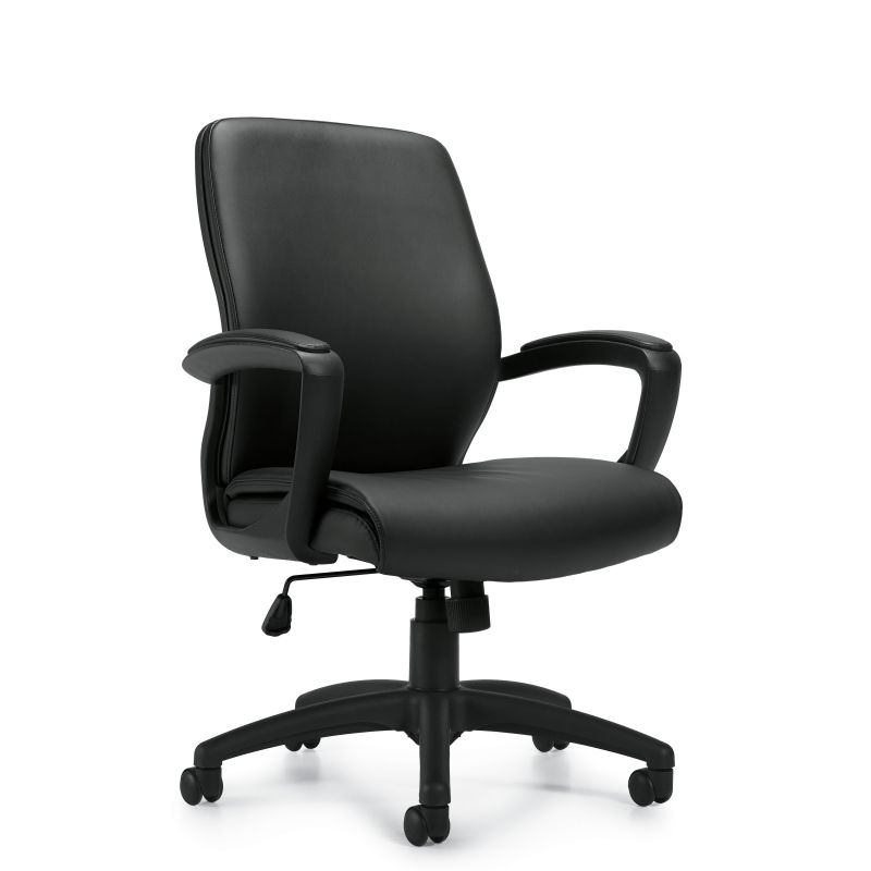 Offices to Go Black Luxhide Tilter Conference Chair with Fixed Upholstered Arms