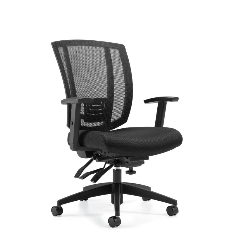 Black Mesh Back Multi-Function Task Chair with Fabric Seat
