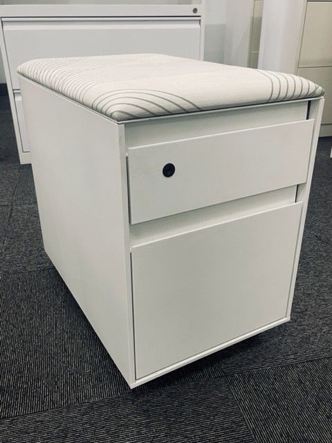 Steelcase Mobile Box/File Pedestal w/ Cushion Top (White/White)