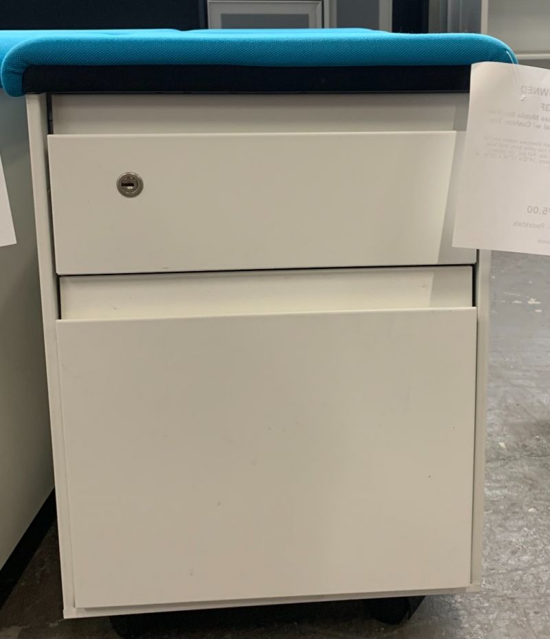 Steelcase Mobile Box/File Pedestal w/ Cushion Top (White/Blue)