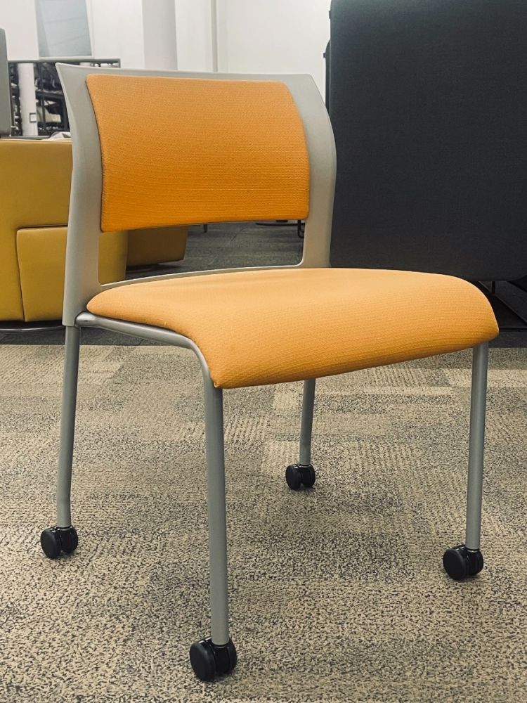 Steelcase Move Guest Side Chair armless w/ Casters (Grey/Orange)