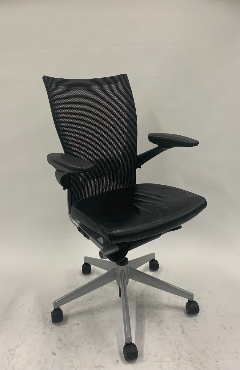 Haworth X99 Task Chair Black Mesh Black Leatherette